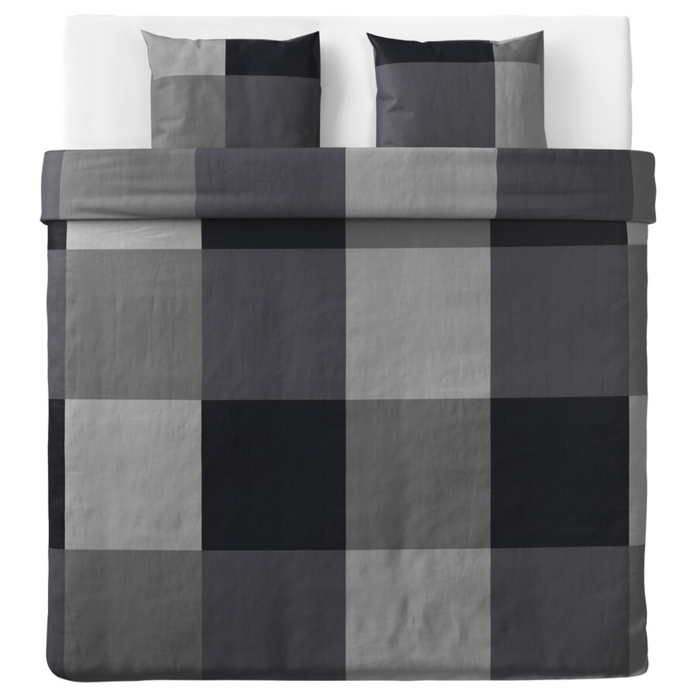 IKEA BRUNKRISSLA Duvet cover and pillowcase(s), Set Black, King, Cotton NEW - Picture 2 of 8